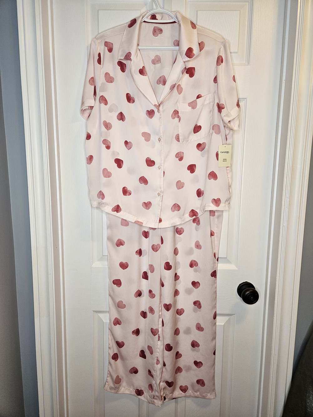 NWT George Women's Pink Heart-Print Pajama Set Lightweight Summer Pajamas Size L